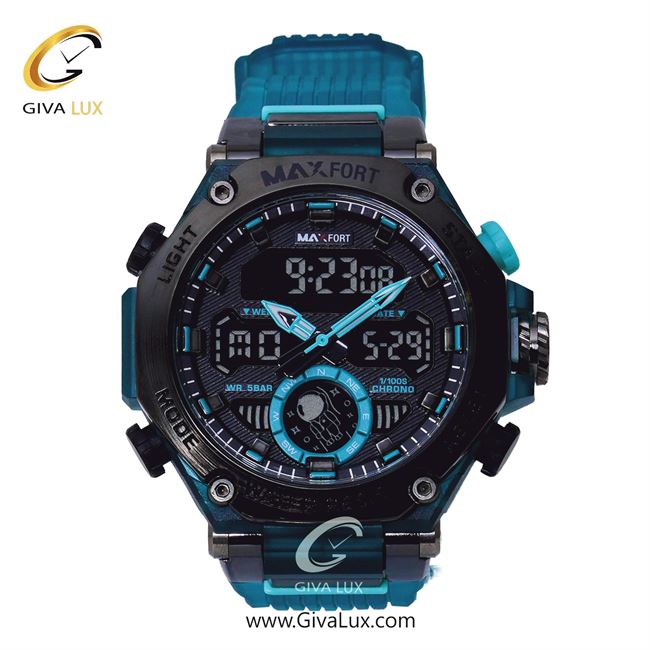 ساعت مچی اورجینال مردانه مکس فورت (MAXFORT) دو زمانه مشکی | سبزآبی| مشکی| کد رفرنس MX-8069-30