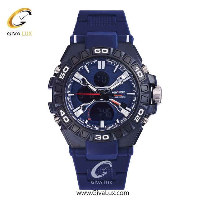 ساعت مچی اورجینال مکس فورت (MAXFORT) اسپرت دو زمانه مشکی/ سرمه ای/ آبی -  MX-8071/DB