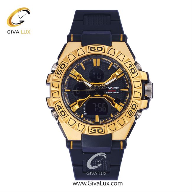 ساعت مچی اورجینال مکس فورت (MAXFORT) اسپرت دو زمانه طلایی/ مشکی/ مشکی -  MX-8071/GB