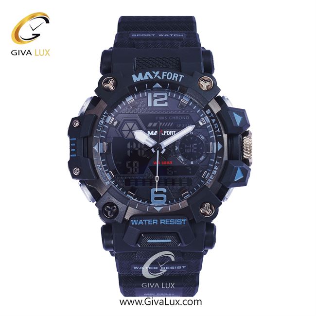 ساعت مچی اورجینال مکس فورت (MAXFORT) مردانه دو زمانه مشکی/ مشکی/ مشکی -  MX-8072/B