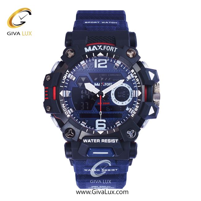 ساعت مچی اورجینال مکس فورت (MAXFORT) اسپرت دو زمانه مشکی/ سرمه ای/ آبی -  MX-8072/DB