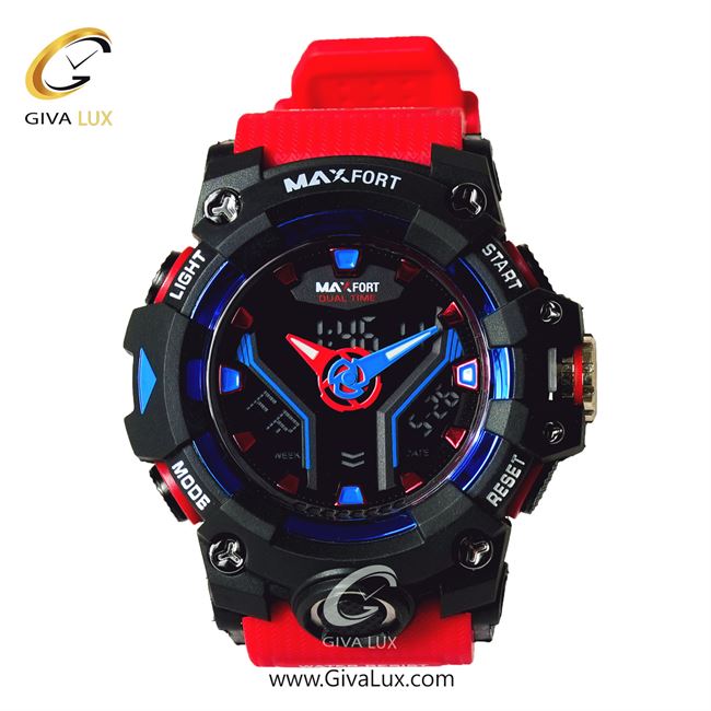 ساعت مچی اورجینال مردانه مکس فورت (MAXFORT) دو زمانه مشکی | قرمز| مشکی| کد رفرنس MX-8075-00