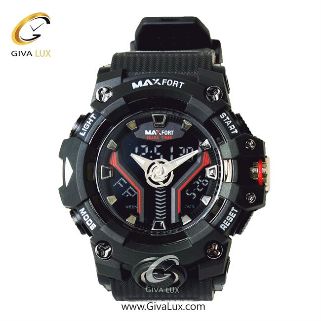 ساعت مچی اورجینال مردانه مکس فورت (MAXFORT) دو زمانه مشکی | مشکی| مشکی| کد رفرنس MX-8075-30