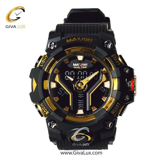 ساعت مچی اورجینال مردانه مکس فورت (MAXFORT) دو زمانه مشکی-طلایی | مشکی| مشکی| کد رفرنس MX-8075-40
