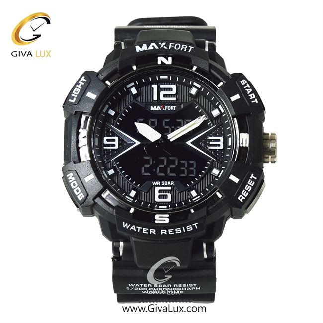 ساعت مچی اورجینال مردانه مکس فورت (MAXFORT) دو زمانه مشکی | مشکی| مشکی| کد رفرنس MX-8076-00