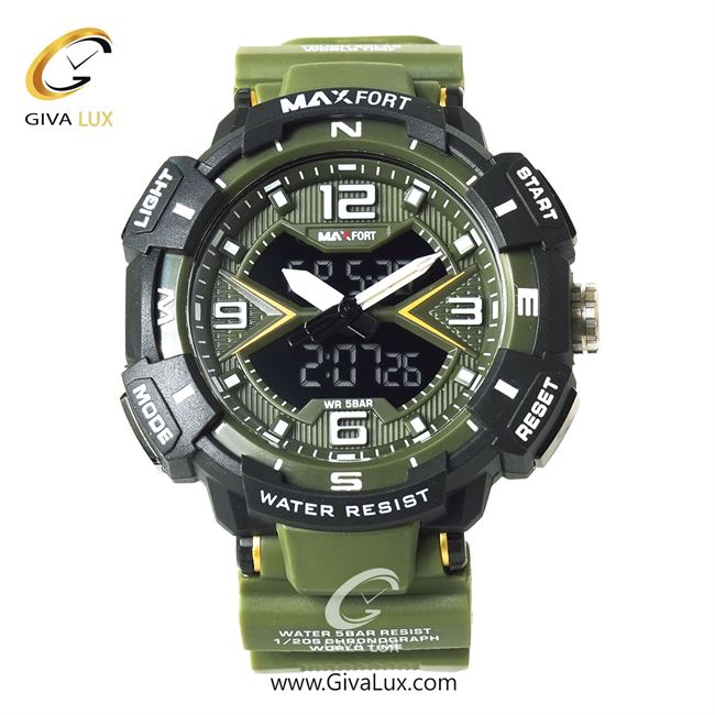ساعت مچی اورجینال مردانه مکس فورت (MAXFORT) دو زمانه مشکی | سبز| سبز| کد رفرنس MX-8076-10