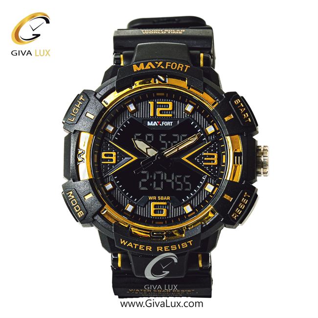 ساعت مچی اورجینال مردانه مکس فورت (MAXFORT) دو زمانه مشکی-طلایی | مشکی| مشکی| کد رفرنس MX-8076-30