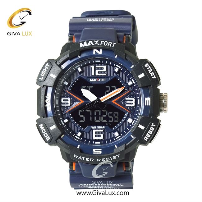 ساعت مچی اورجینال مردانه مکس فورت (MAXFORT) دو زمانه مشکی | آبی| آبی| کد رفرنس MX-8076-40