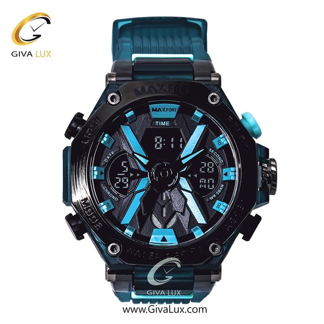 ساعت مچی اورجینال مردانه مکس فورت (MAXFORT) دو زمانه مشکی | سبزآبی| سبزآبی-مشکی| کد رفرنس MX-8087-20