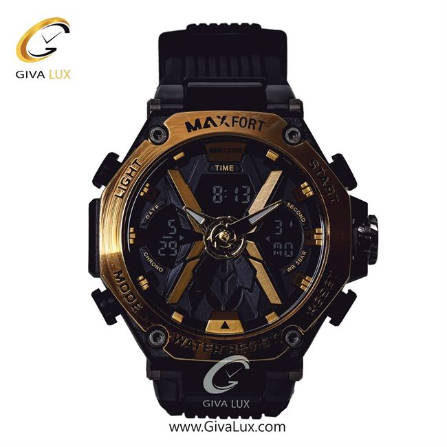 ساعت مچی اورجینال مردانه مکس فورت (MAXFORT) دو زمانه طلایی | مشکی| مشکی-طلایی| کد رفرنس MX-8087-30