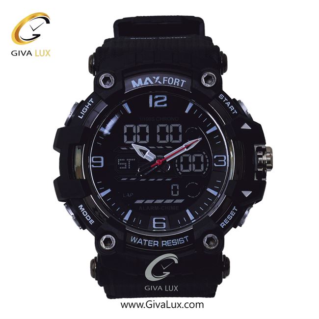 ساعت مچی اورجینال مردانه مکس فورت (MAXFORT) دو زمانه مشکی | مشکی| مشکی| کد رفرنس MX-8089-10