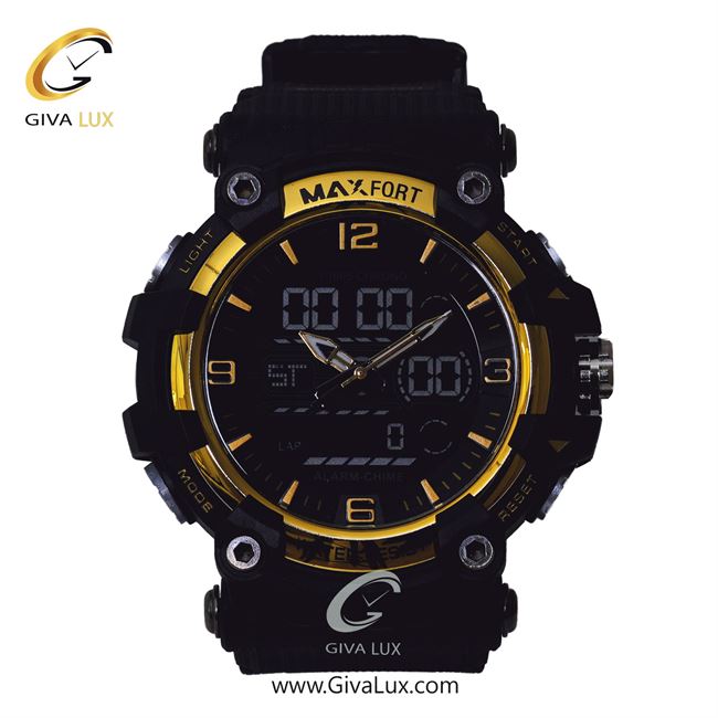 ساعت مچی اورجینال مردانه مکس فورت (MAXFORT) دو زمانه طلایی | مشکی| مشکی| کد رفرنس MX-8089-20