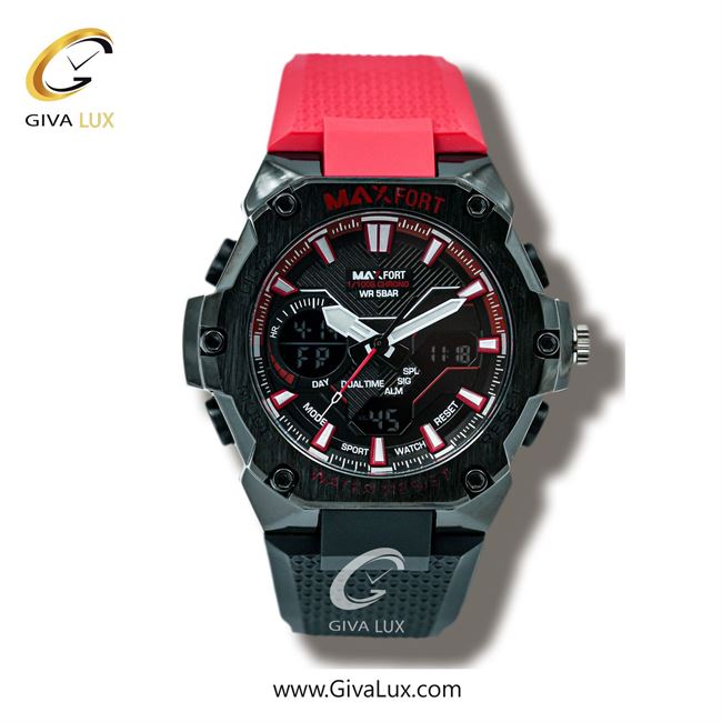 ساعت مچی اورجینال مردانه مکس فورت (MAXFORT) دو زمانه مشکی | سبز خاکستری-قرمز| مشکی| کد رفرنس MX8101-3-0