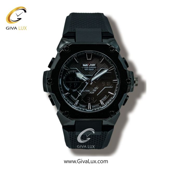 ساعت مچی اورجینال مردانه مکس فورت (MAXFORT) دو زمانه مشکی | مشکی| مشکی| کد رفرنس MX8101-4-0