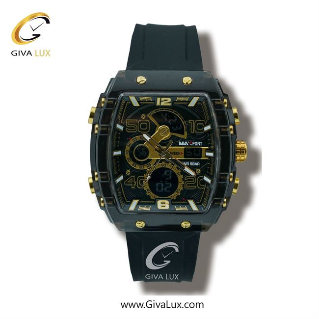 ساعت مچی اورجینال مردانه مکس فورت (MAXFORT) دو زمانه تیتانیوم | مشکی| مشکی| کد رفرنس MX8109-1-0