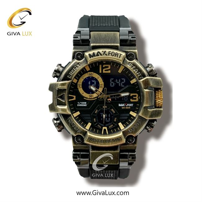 ساعت مچی اورجینال مردانه مکس فورت (MAXFORT) دو زمانه طلایی | طوسی| مشکی| کد رفرنس MX8110-0-0
