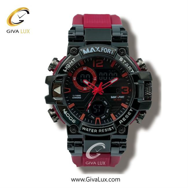ساعت مچی اورجینال مردانه مکس فورت (MAXFORT) دو زمانه مشکی | قرمز| مشکی| کد رفرنس MX8110-1-0