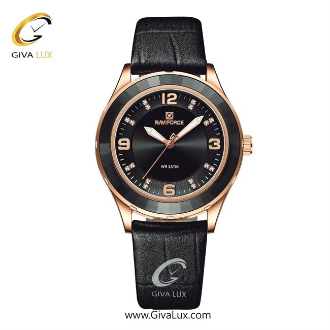 ساعت مچی اورجینال زنانه ناوی فورس|Naviforce|نوی فورس|نیوی فورس رزگلد | مشکی| مشکی| کد رفرنس NF5040 RG/B/B