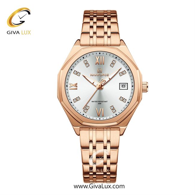 ساعت مچی اورجینال زنانه ناوی فورس|Naviforce|نوی فورس|نیوی فورس رزگلد | رزگلد| نقره ای| کد رفرنس NF5052 RG/W/RG
