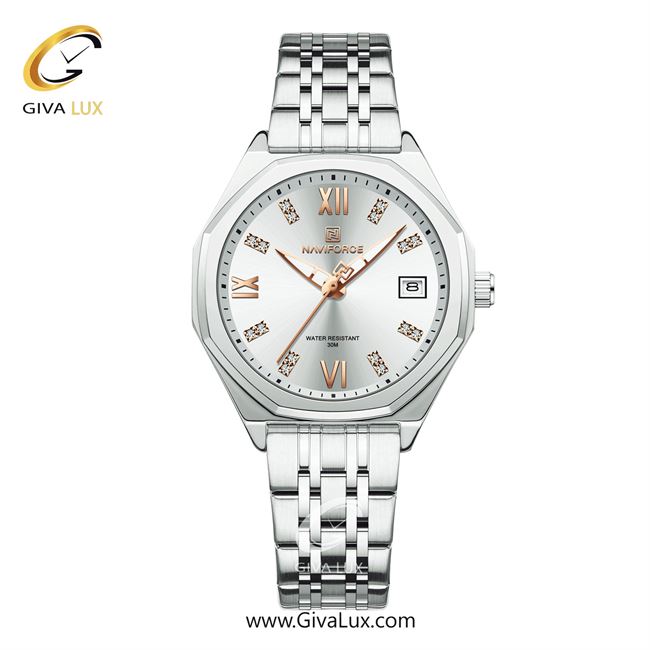 ساعت مچی اورجینال زنانه ناوی فورس|Naviforce|نوی فورس|نیوی فورس نقره ای | نقره ای| نقره ای| کد رفرنس NF5052 S/W/S