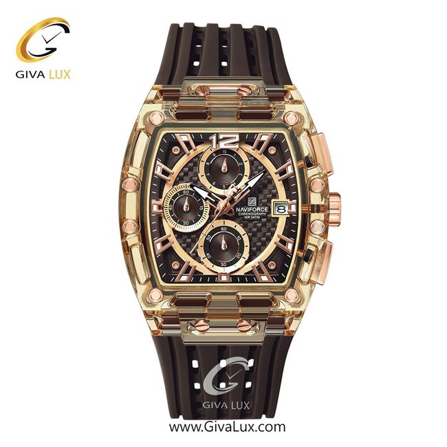 ساعت مچی اورجینال مردانه ناوی فورس|Naviforce|نوی فورس|نیوی فورس سه موتوره کرنوگراف رزگلد | کافی| رزگلد| کد رفرنس NF7105-RG/CE/RG