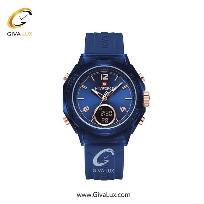 ساعت مچی اورجینال زنانه ناوی فورس|Naviforce|نوی فورس|نیوی فورس دو زمانه آبی کاربنی | آبی کاربنی| رزگلد-آبی کاربنی| کد رفرنس NF7109 D.BE/D.BE