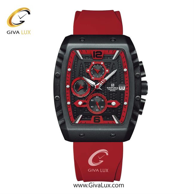 ساعت مچی اورجینال ناوی فورس مردانه سه موتوره کرنوگراف مشکی | قرمز | قرمز-مشکی | کد رفرنس NF8025-B/R/R