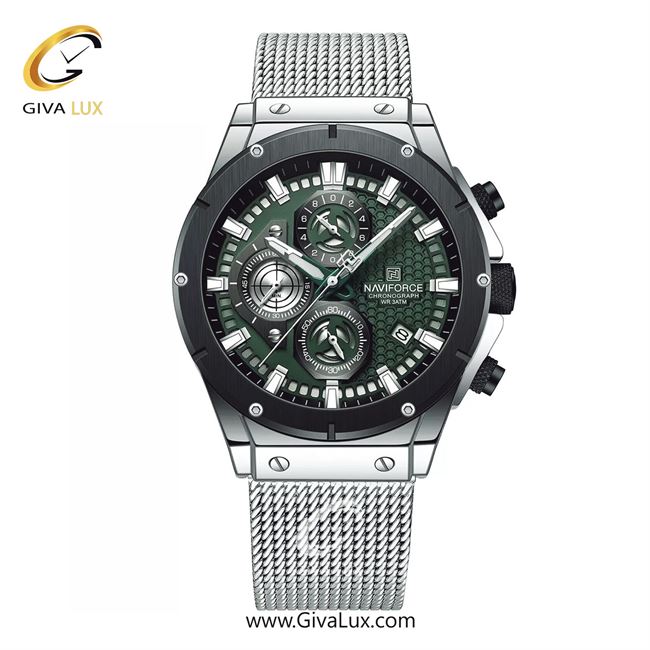 ساعت مچی اورجینال ناوی فورس مردانه سه موتوره کرنوگراف نقره ای | نقره ای | سبز | کد رفرنس NF8027-S/GN