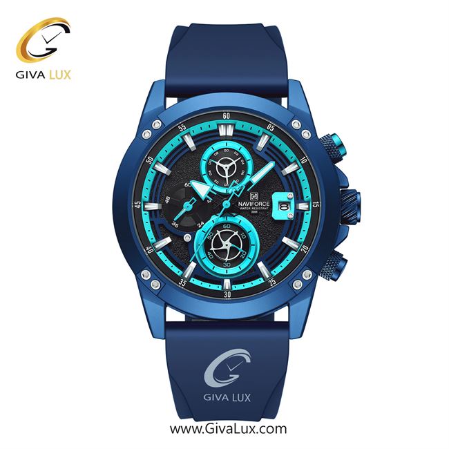 ساعت مچی اورجینال ناوی فورس مردانه سه موتوره کرنوگراف آبی | آبی | آبی | کد رفرنس NF8033-BE/BE/BE