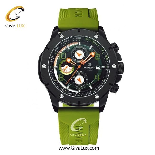 ساعت مچی اورجینال مردانه ناوی فورس|Naviforce|نوی فورس|نیوی فورس سه موتوره کرنوگراف مشکی | سبز| مشکی| کد رفرنس NF8034-B/B/GN