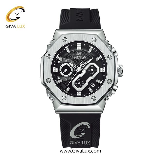 ساعت مچی اورجینال ناوی فورس مردانه سه موتوره کرنوگراف نقره ای | مشکی | مشکی | کد رفرنس NF8035-S/B/W