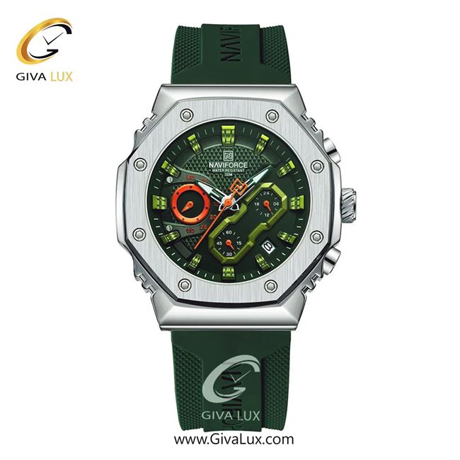 ساعت مچی اورجینال ناوی فورس مردانه سه موتوره کرنوگراف نقره ای | سبز | سبز | کد رفرنس NF8035-S/GN/GN