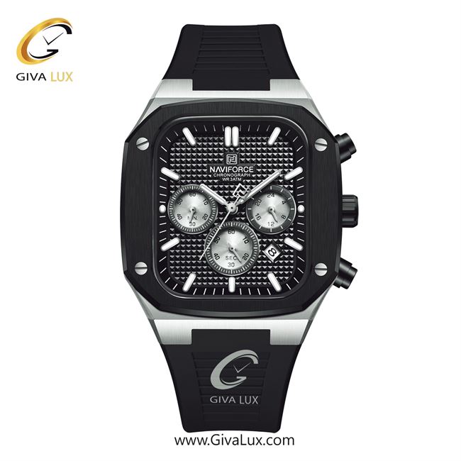 ساعت مچی اورجینال مردانه ناوی فورس|Naviforce|نوی فورس|نیوی فورس سه موتوره کرنوگراف نقره ای | مشکی| مشکی| کد رفرنس NF8037
