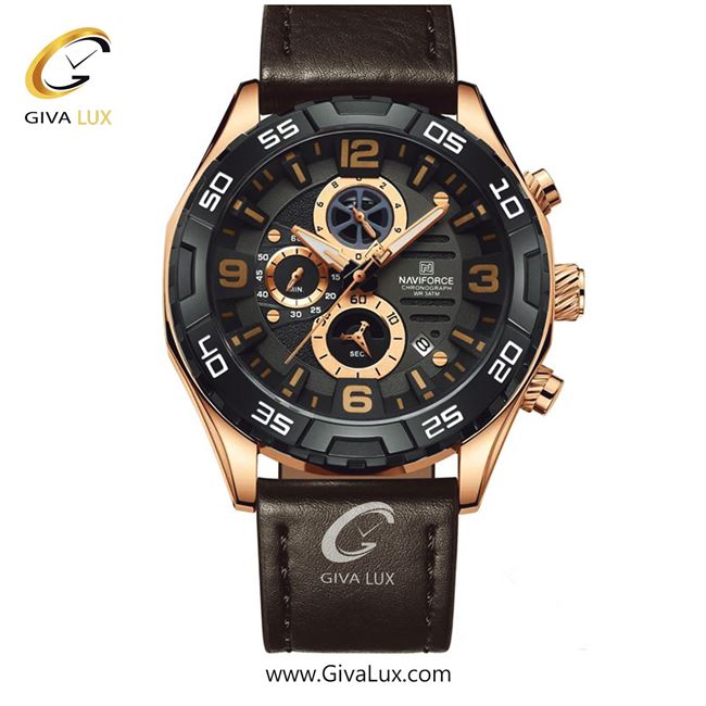 ساعت مچی اورجینال مردانه ناوی فورس|Naviforce|نوی فورس|نیوی فورس سه موتوره کرنوگراف مشکی-رزگلد | قهوه ای| مشکی| کد رفرنس NF8043 RG/B/D.BN