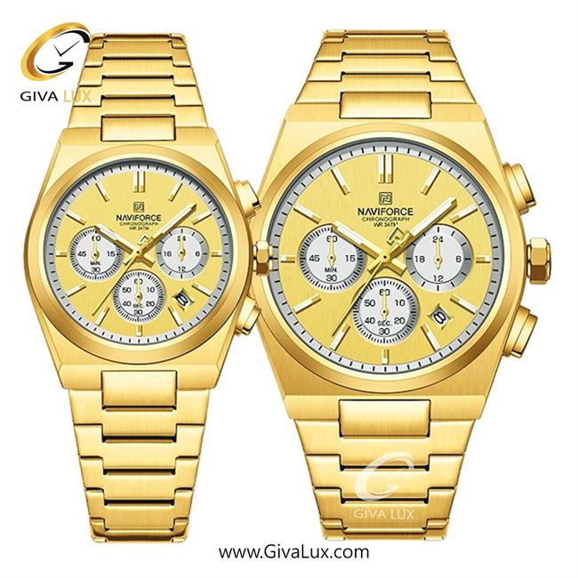 ساعت مچی اورجینال ناوی فورس ست سه موتوره کرنوگراف طلایی | طلایی | طلایی | کد رفرنس NF8048-G/G/G