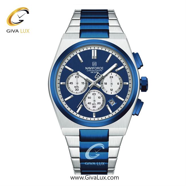 ساعت مچی اورجینال ناوی فورس مردانه سه موتوره کرنوگراف آبی-نقره ای | آبی-نقره ای | آبی | کد رفرنس NF8048-S/BE/BE