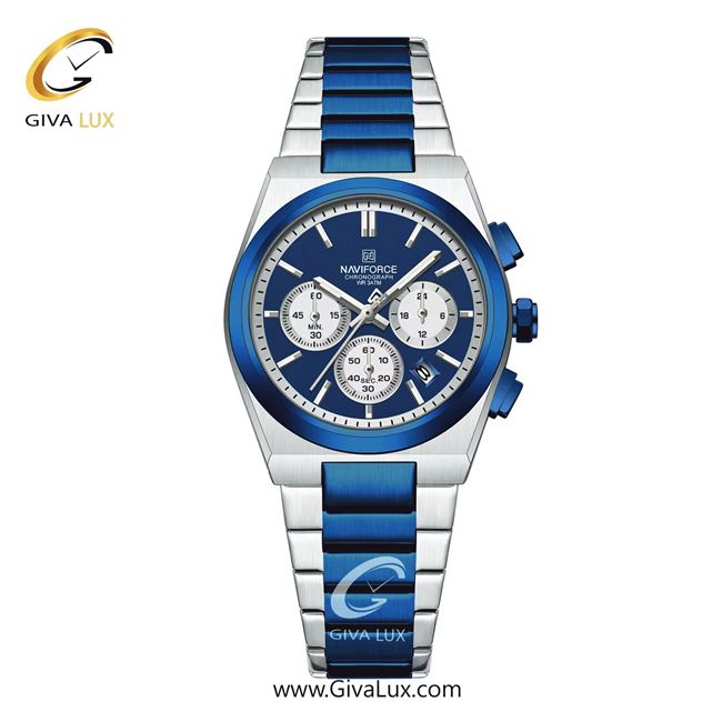 ساعت مچی اورجینال ناوی فورس زنانه سه موتوره کرنوگراف آبی-نقره ای | نقره ای-آبی | آبی | کد رفرنس NF8048-S/BE/BE