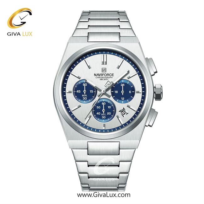ساعت مچی اورجینال ناوی فورس مردانه سه موتوره کرنوگراف نقره ای | نقره ای | آبی | کد رفرنس NF8048-S/BE/S