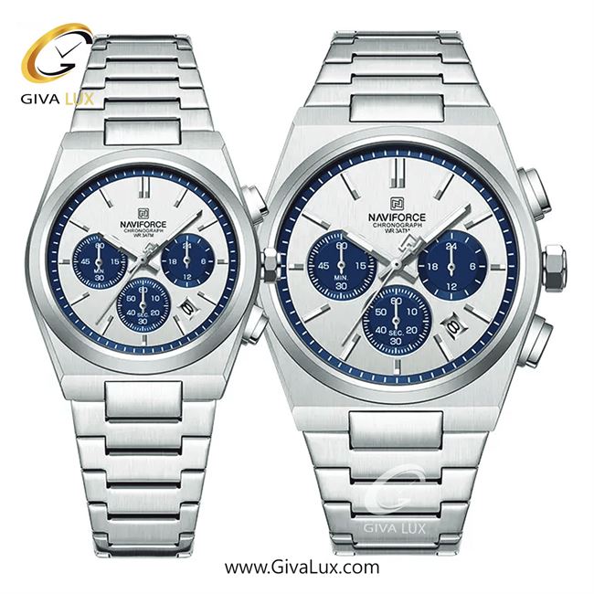 ساعت مچی اورجینال ناوی فورس ست سه موتوره کرنوگراف نقره ای | نقره ای | آبی | کد رفرنس NF8048-S/BE/S