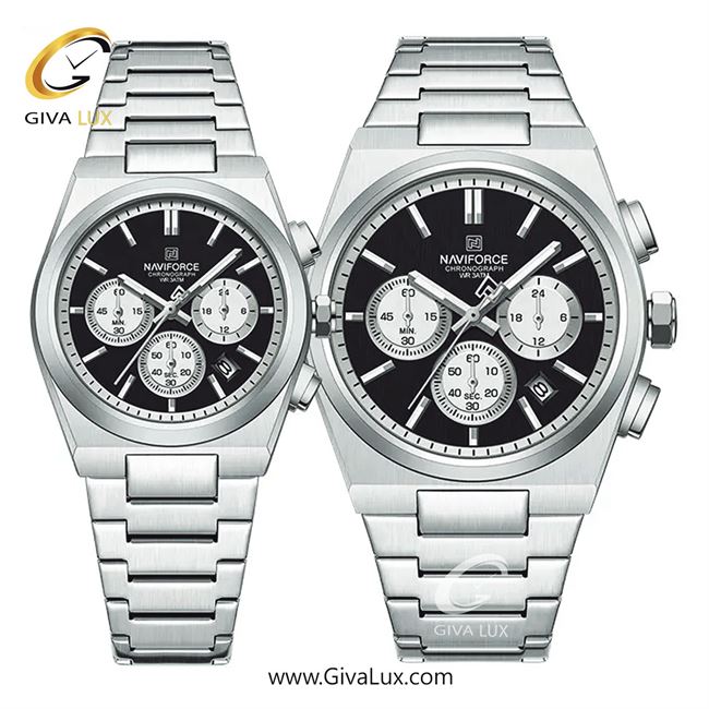 ساعت مچی اورجینال ناوی فورس ست سه موتوره کرنوگراف نقره ای | نقره ای | مشکی | کد رفرنس NF8048-S/B/S