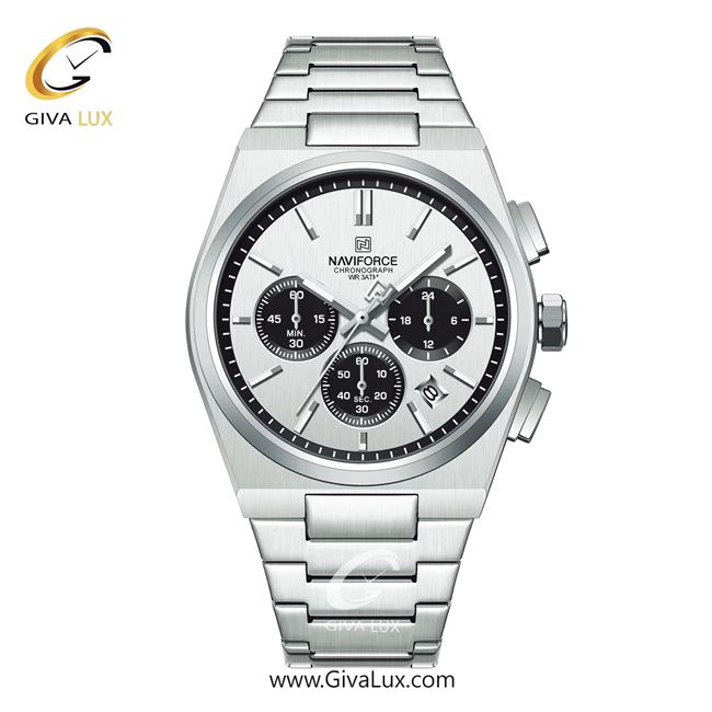 ساعت مچی اورجینال ناوی فورس مردانه سه موتوره کرنوگراف نقره ای | نقره ای | سفید | کد رفرنس NF8048-S/W/S