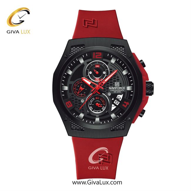 ساعت مچی اورجینال مردانه ناوی فورس|Naviforce|نوی فورس|نیوی فورس سه موتوره کرنوگراف مشکی | قرمز| مشکی| کد رفرنس NF8051-B/B/R