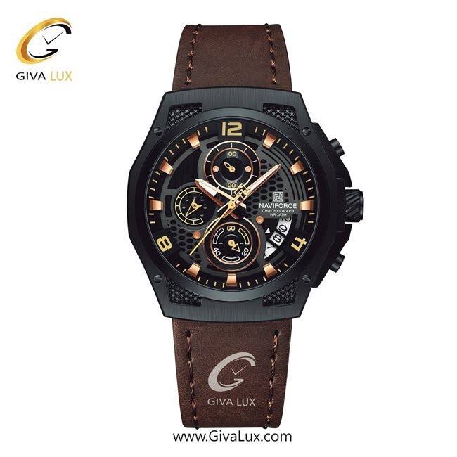 ساعت مچی اورجینال مردانه ناوی فورس|Naviforce|نوی فورس|نیوی فورس سه موتوره کرنوگراف مشکی | قهوه ای| مشکی| کد رفرنس NF8051-B/Y/BN