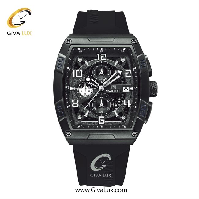 ساعت مچی اورجینال مردانه ناوی فورس|Naviforce|نوی فورس|نیوی فورس سه موتوره کرنوگراف مشکی | مشکی| مشکی| کد رفرنس NF8052-B/W/B