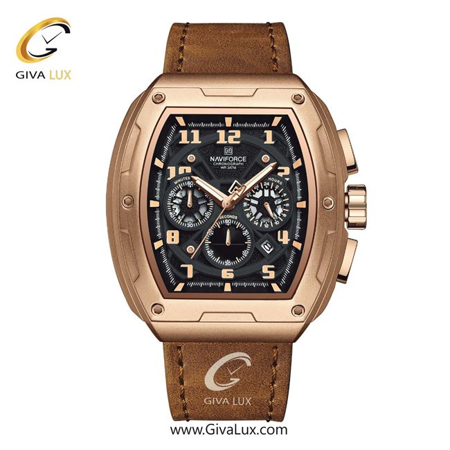 ساعت مچی اورجینال مردانه ناوی فورس|Naviforce|نوی فورس|نیوی فورس سه موتوره کرنوگراف رزگلد | شتری| مشکی| کد رفرنس NF8053 RG/RG/L.BN