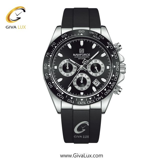 ساعت مچی اورجینال مردانه ناوی فورس|Naviforce|نوی فورس|نیوی فورس سه موتوره کرنوگراف نقره ای | مشکی| مشکی-نقره ای| کد رفرنس NF8054 S/B/B