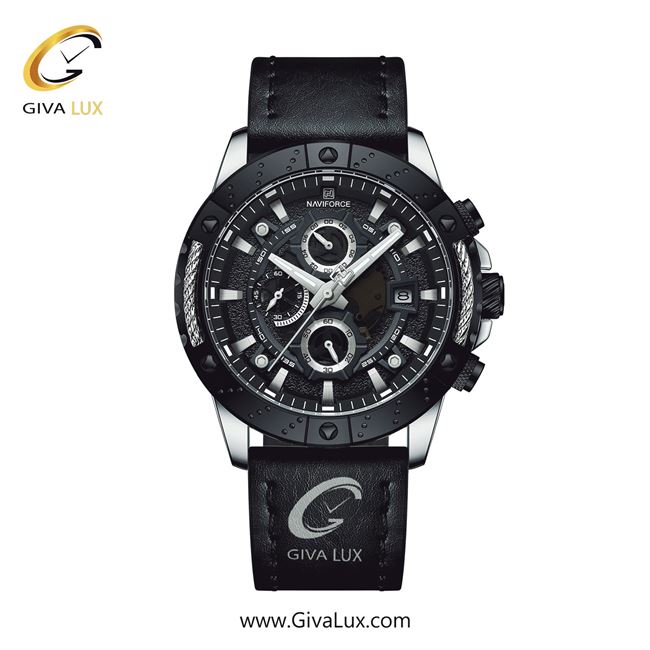ساعت مچی اورجینال مردانه ناوی فورس|Naviforce|نوی فورس|نیوی فورس سه موتوره کرنوگراف نقره ای-مشکی | مشکی| مشکی-نقره ای| کد رفرنس NF8055 S/B/B
