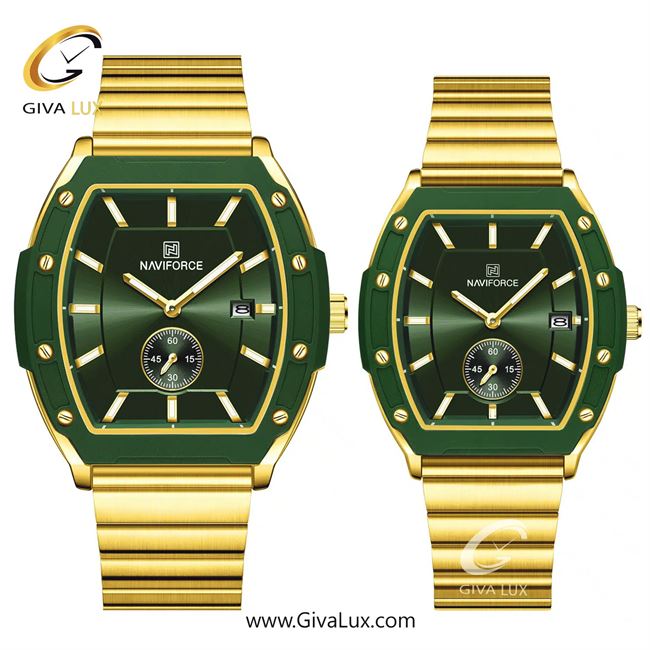 ساعت مچی اورجینال ست ناوی فورس|Naviforce|نوی فورس|نیوی فورس دو موتوره زیر ثانیه سبز-طلایی | طلایی| سبز یشمی تیره| کد رفرنس NF8068 G/GN