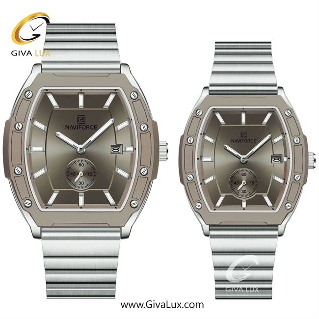 ساعت مچی اورجینال ست ناوی فورس|Naviforce|نوی فورس|نیوی فورس دو موتوره زیر ثانیه نقره ای-خاکی | نقره ای| خاکی| کد رفرنس NF8068 S/GY