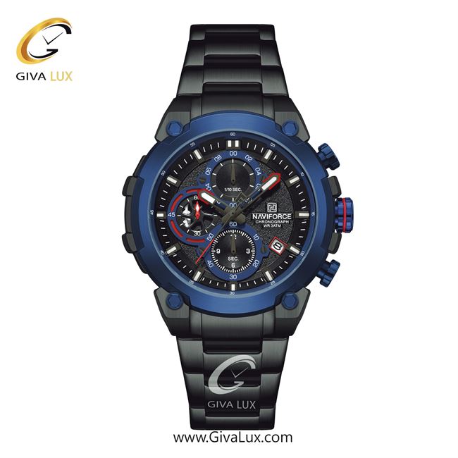 ساعت مچی اورجینال مردانه ناوی فورس|Naviforce|نوی فورس|نیوی فورس سه موتوره کرنوگراف سرمه ای-مشکی | مشکی| مشکی| کد رفرنس NF8071 BE/BE/B